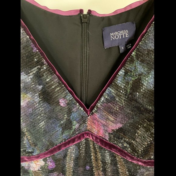 SALE Marchesa Notte Cap Sleeve Sequin Floral Dress NWOT - Picture 8 of 11